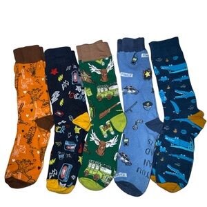 Colorful Patterned Crew Socks Set Of 5, Mens Sizes 8-12